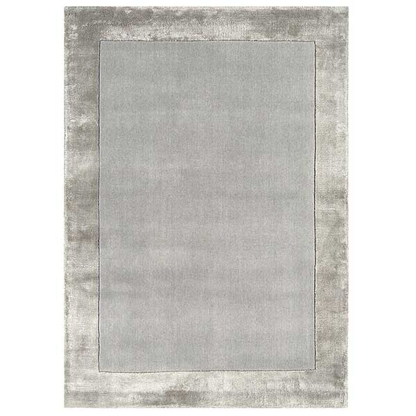 Ascot Rug Silver - Contrasting Boarder - 65% Wool & 35% Viscose - Hand Woven - W120 x D170cm