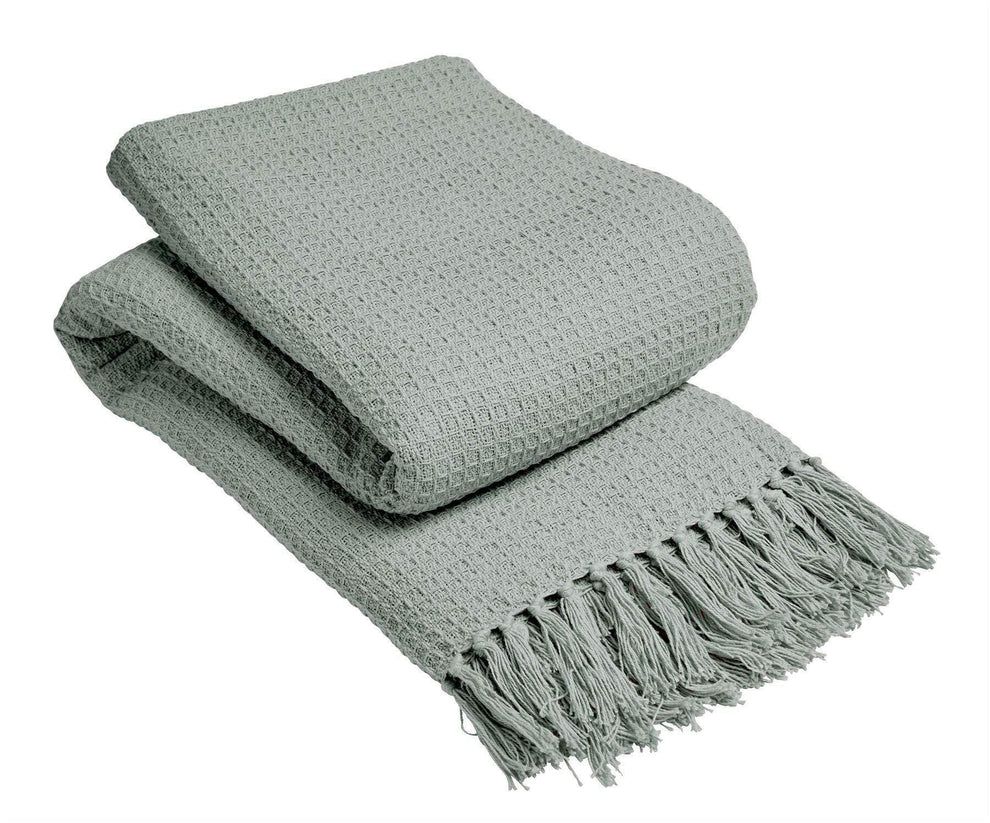 New Edge Blinds Lisbon Pure Cotton Honeycomb Throw in Ochre, 127 x 152cm in Light Grey