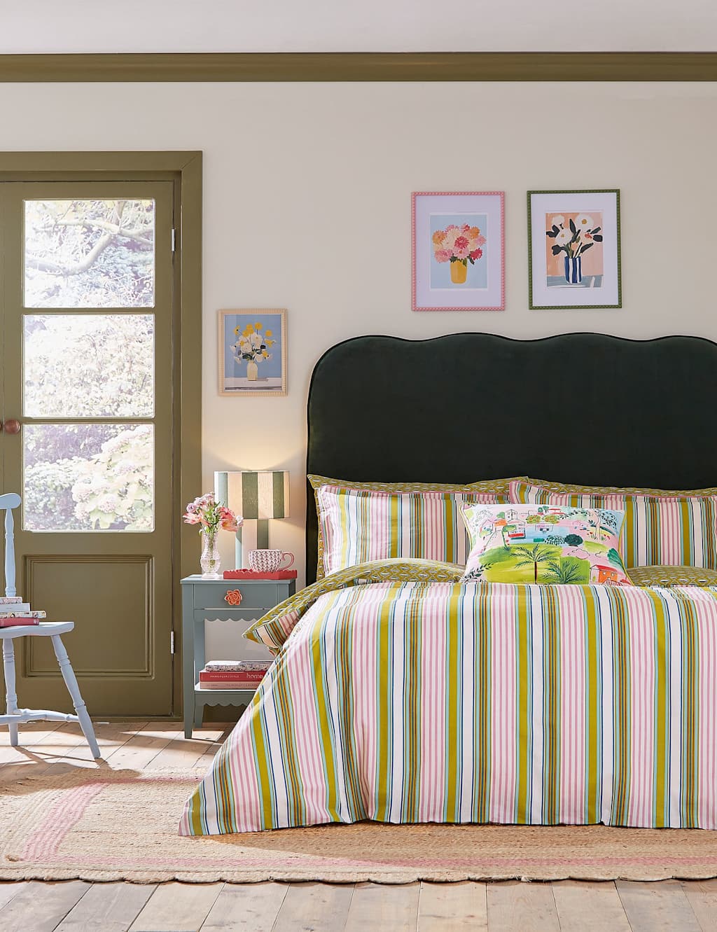 LAND & SHORE Pure Cotton Raven Stripe Bedding Set Multi