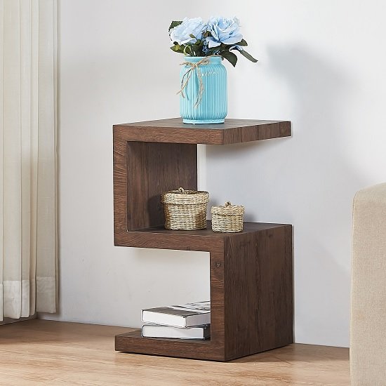 Miami Wooden Contemporary S Shape Side Table In Walnut