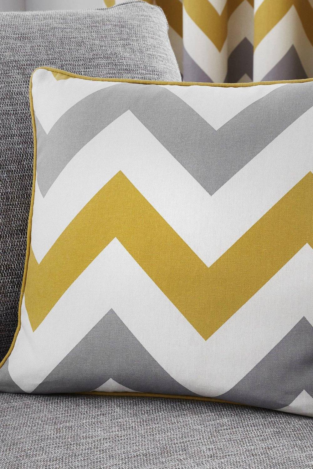 Fusion 'Geo Wave' Modern Print Filled 100% Cotton Cushion in Mustard