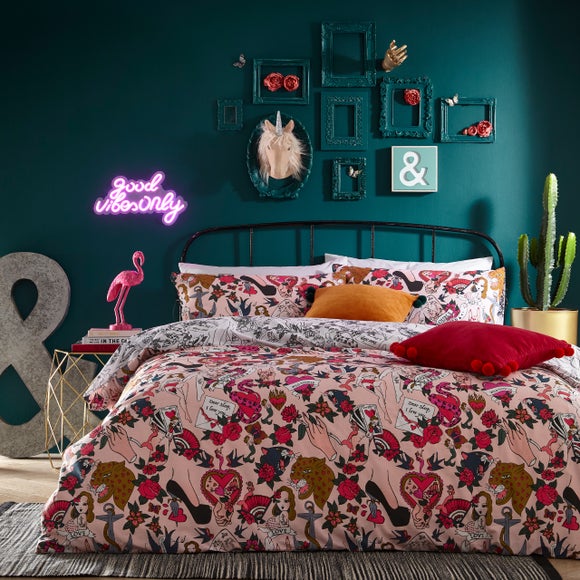 furn. Inked Blush Duvet Cover & Pillowcase Set