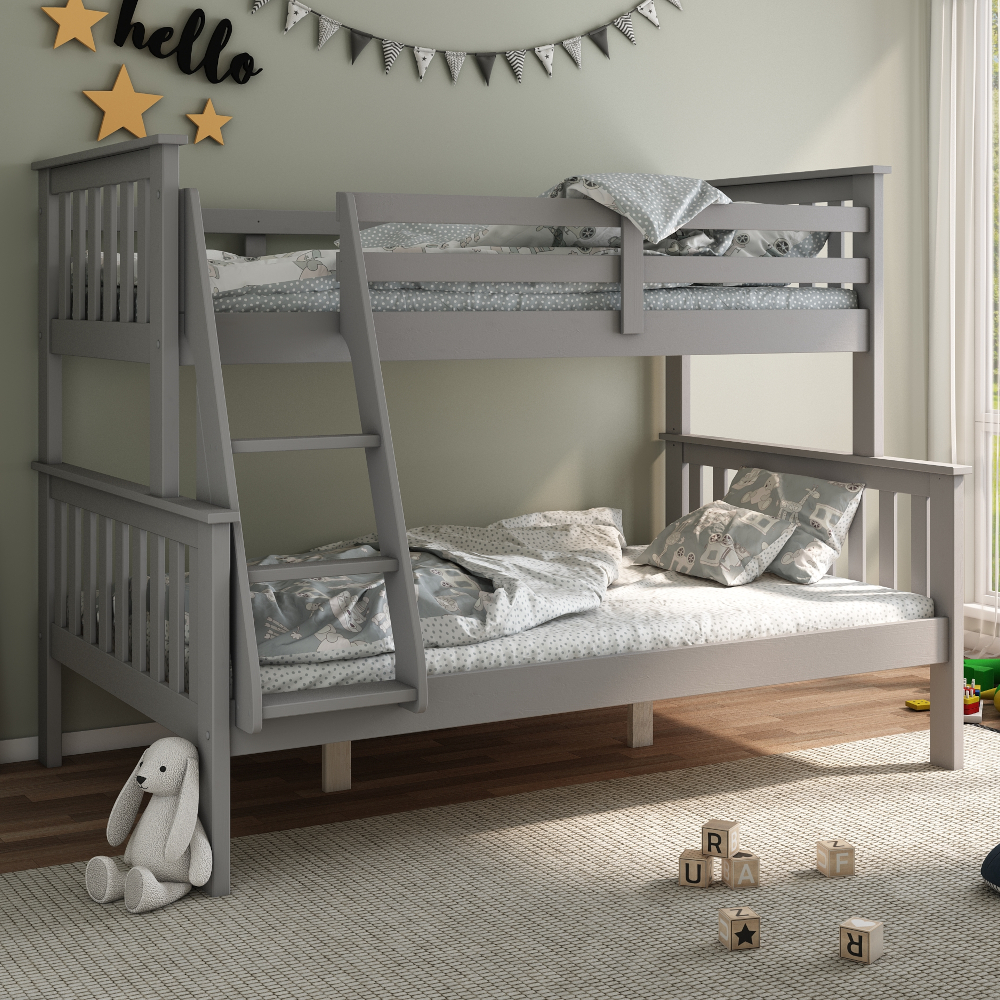 Atlantis - Kids Triple Sleeper Bunk Bed - Grey - Wooden - 3ft and 4ft - Happy Beds