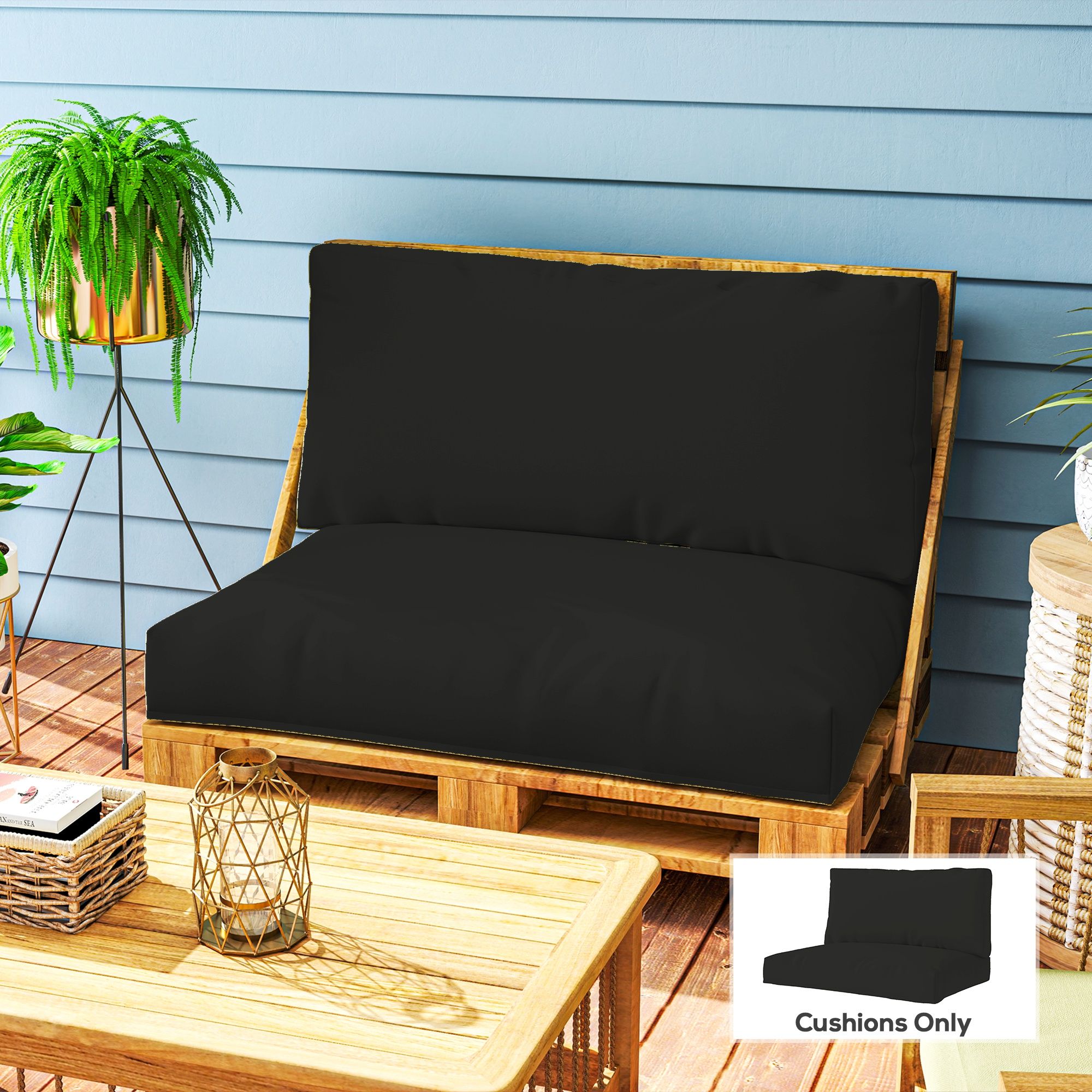 OUTSUNNY 2 Seat Pallet Cushions 20cm Thick Outdoor Seat Pads, Black
