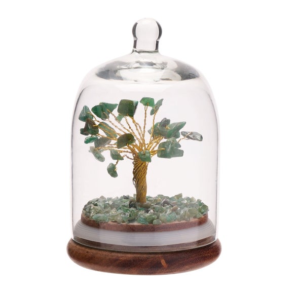 Serenity Green Aventurine Gemstone Glass Dome Tree