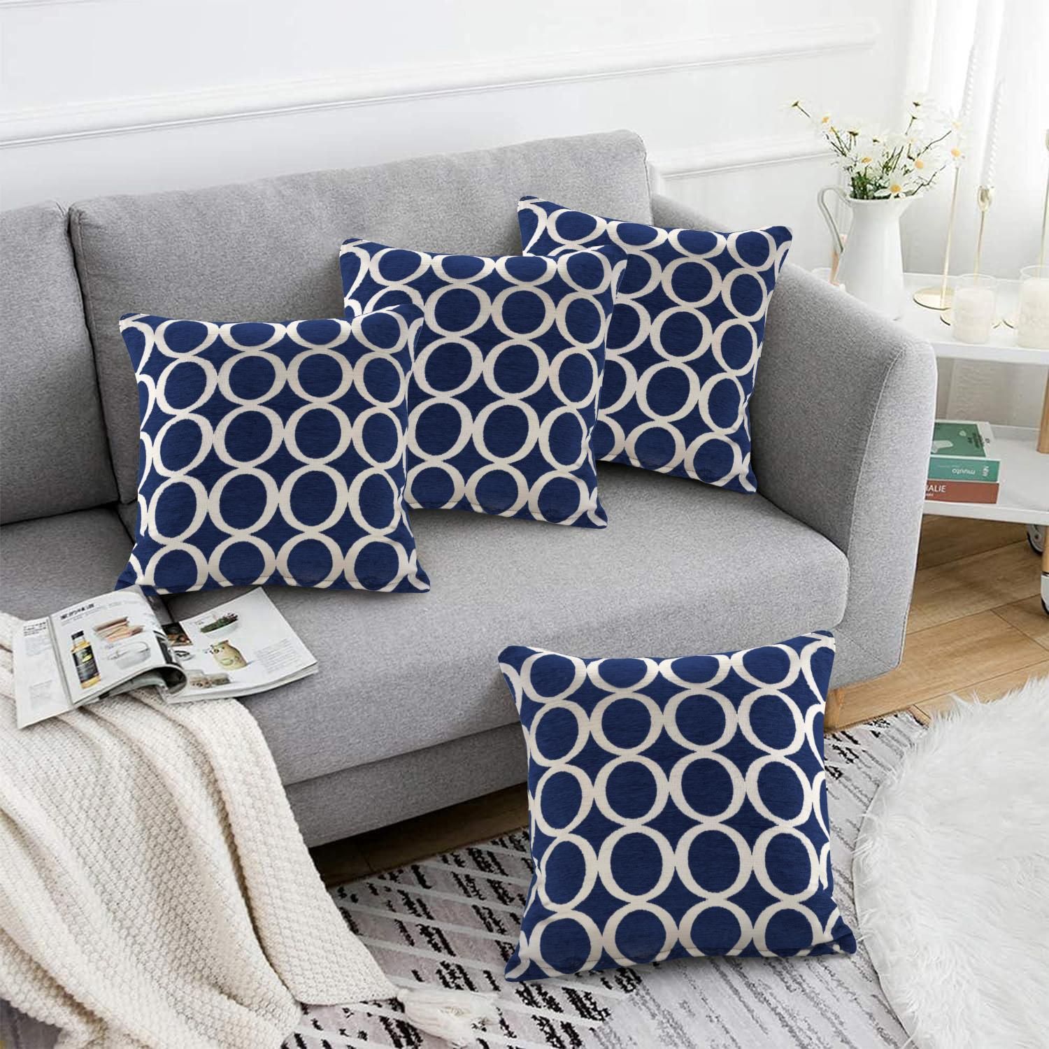 Luxury Living Luxury Chenille Cushion set of 4 in Mid Navy