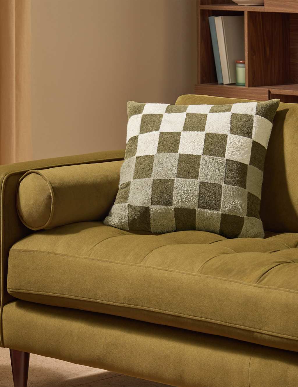 MADE Bouclé Checkerboard Cushion Green Mix