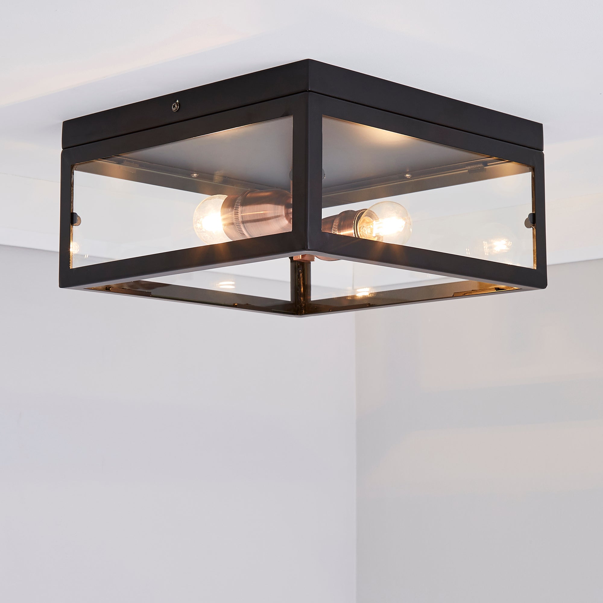 Aneska 2 Light Black and Copper Flush Ceiling Fitting Black