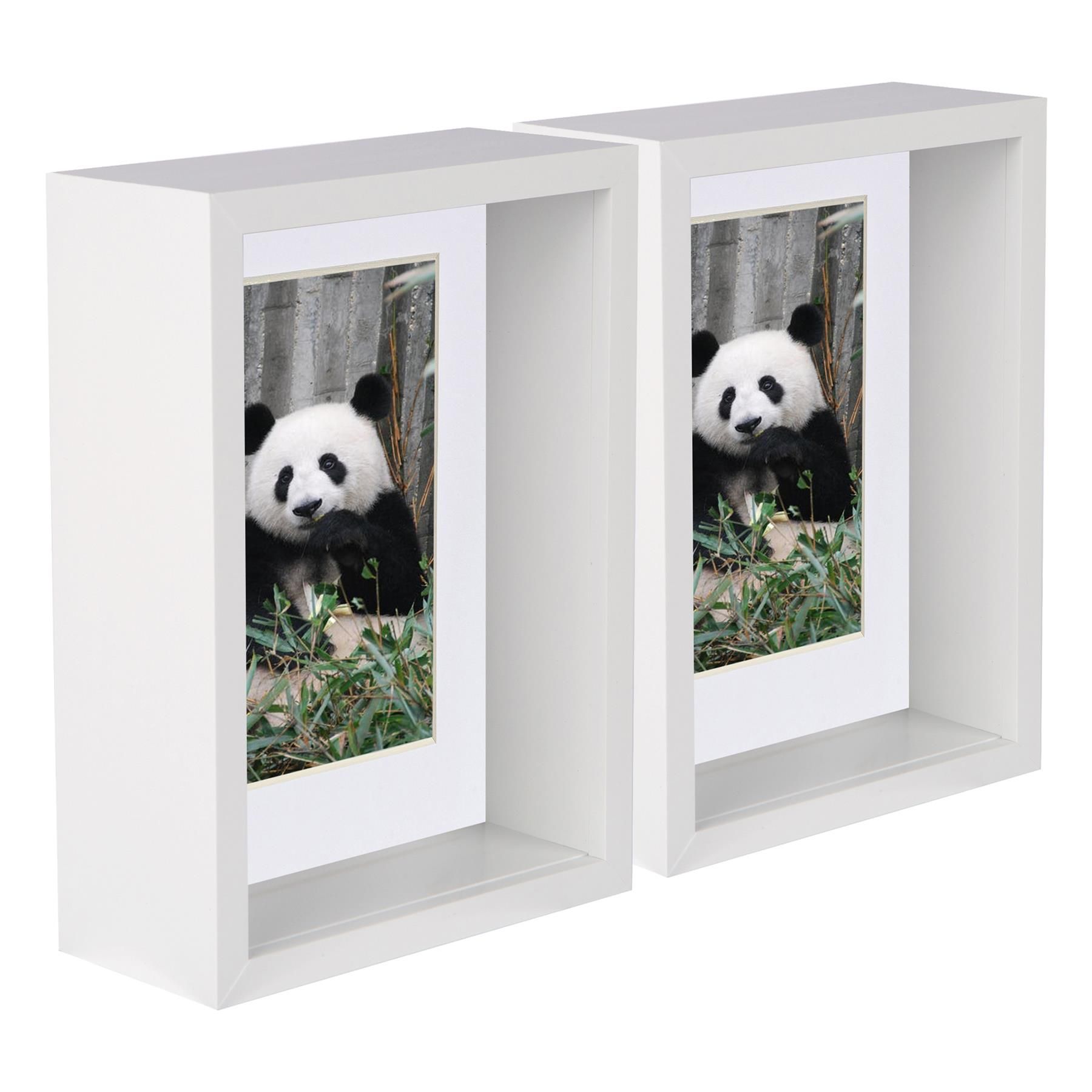 Nicola Spring 5" x 7" 3D Deep Box Photo Frames - 4" x 6" Mount - White - Pack of 2