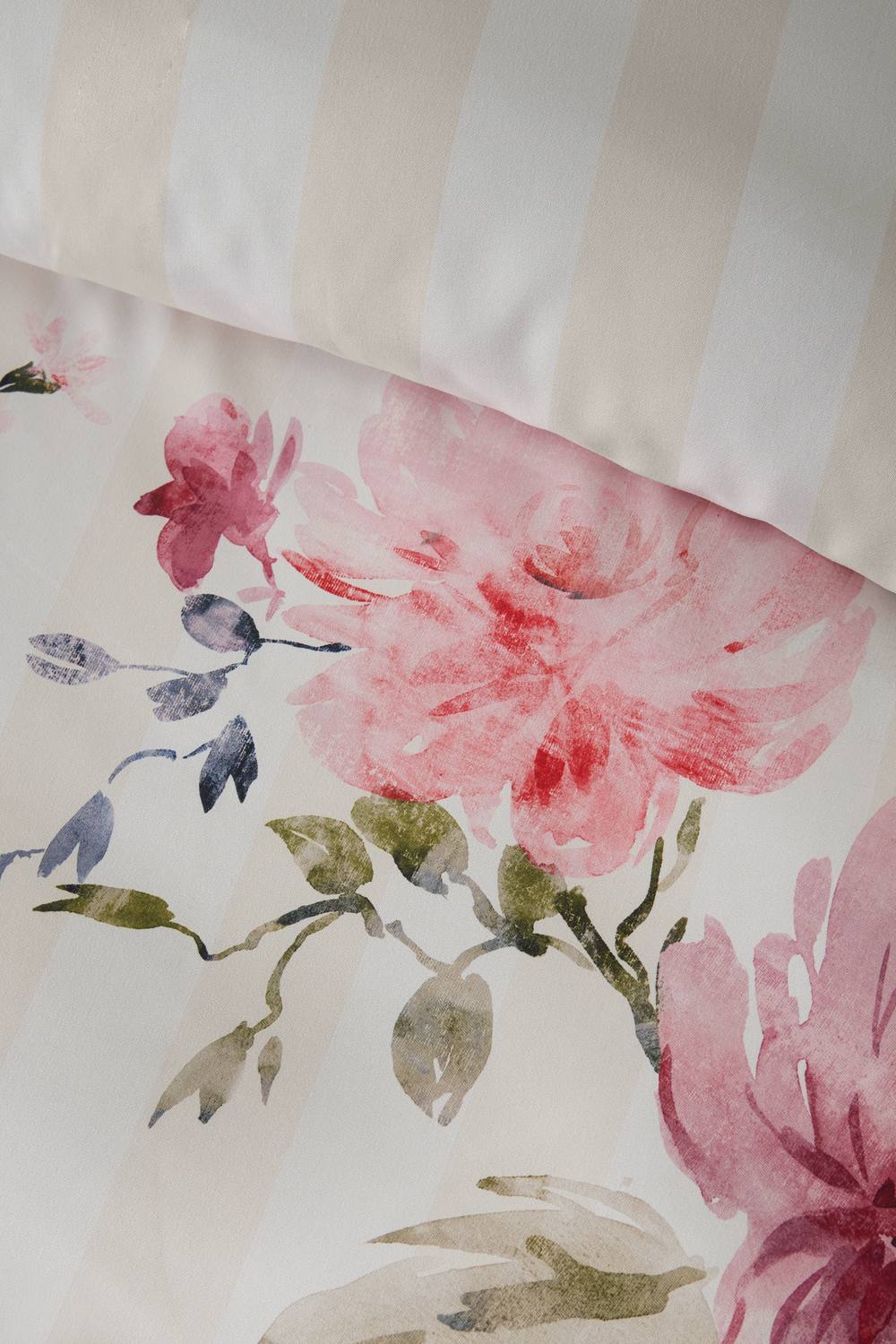 Catherine Lansfield Floral Stripe So Soft Reversible Duvet Cover Set in Cream 4