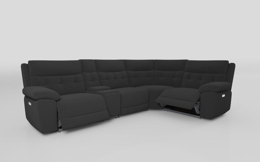 Black Fabric Belford 3 Corner 1 Power Sofa with Console & Headtilt