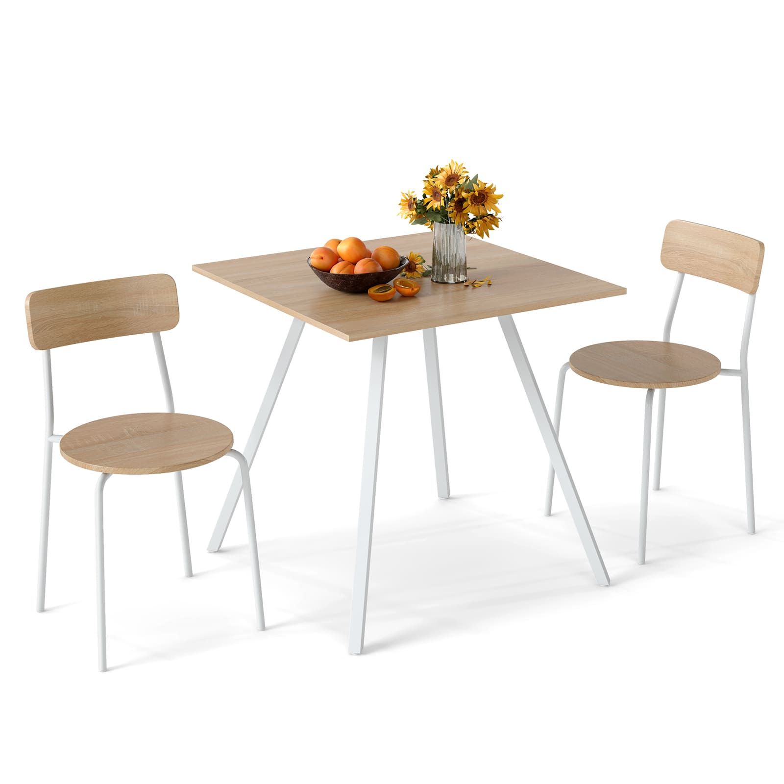 Costway 3-Piece Kitchen Dining Room Furniture Dining Table Set for 2 in White