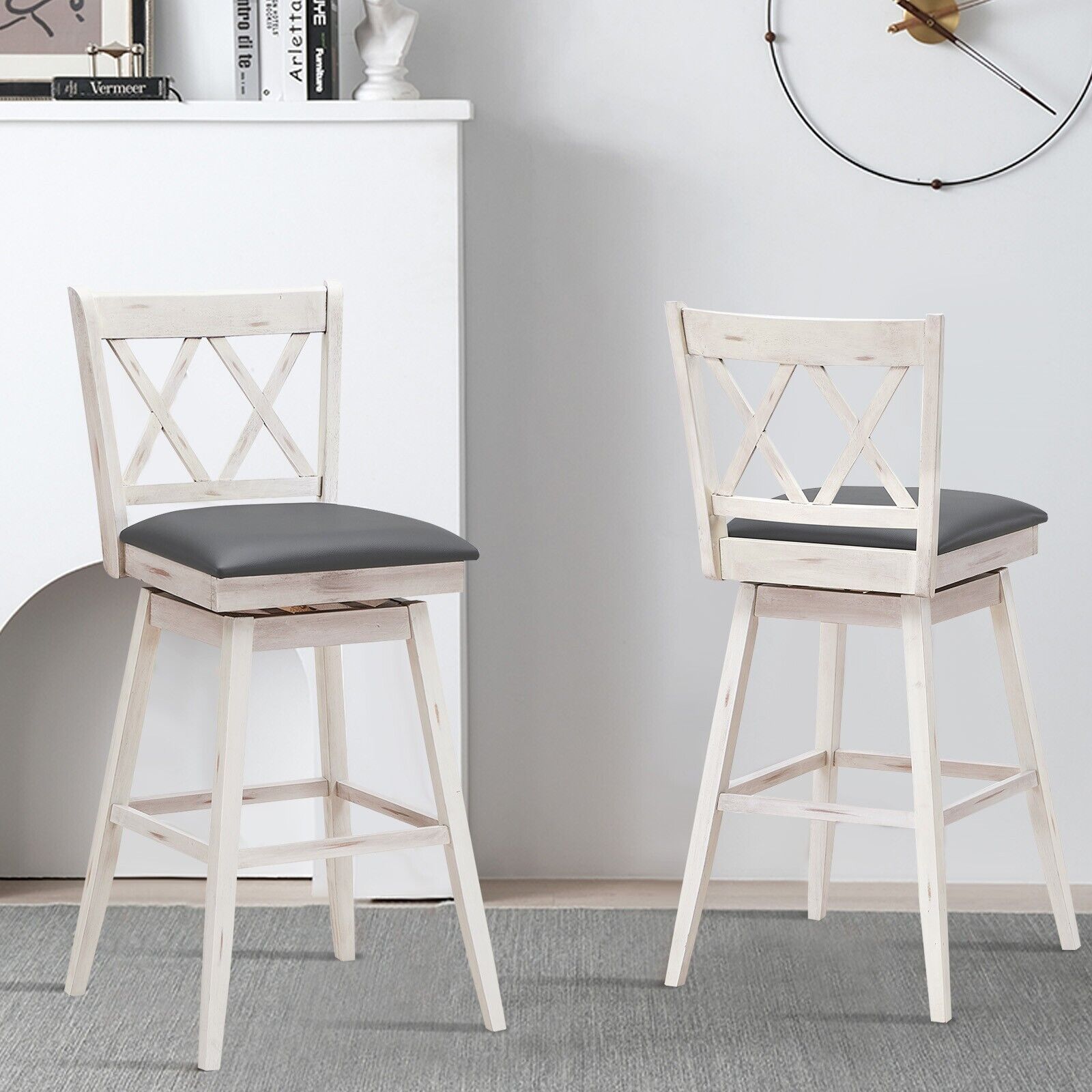Costway Set of 2 Bar Stools Counter Height Chair Pub 360 Swiveling Upholstered Seat 29" 3