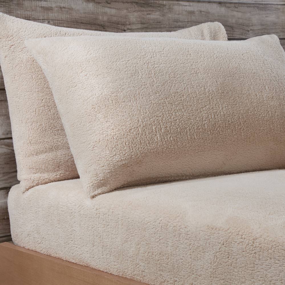 Smart Living Teddy Fleece Warm & Cosy Housewife Pillowcase Pair in Natural