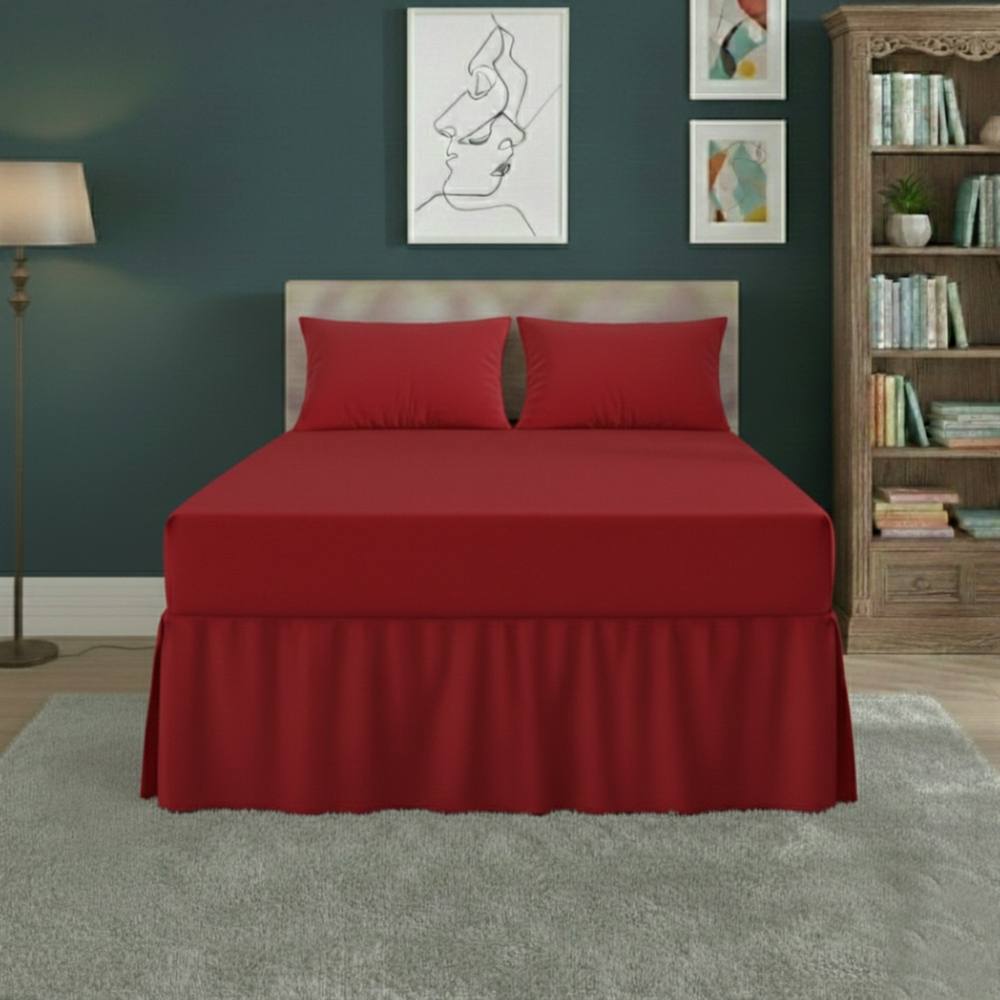 Snug City Fitted Valance Bed Sheet Polycotton Mattress Cover & Frill Easy Care in Red