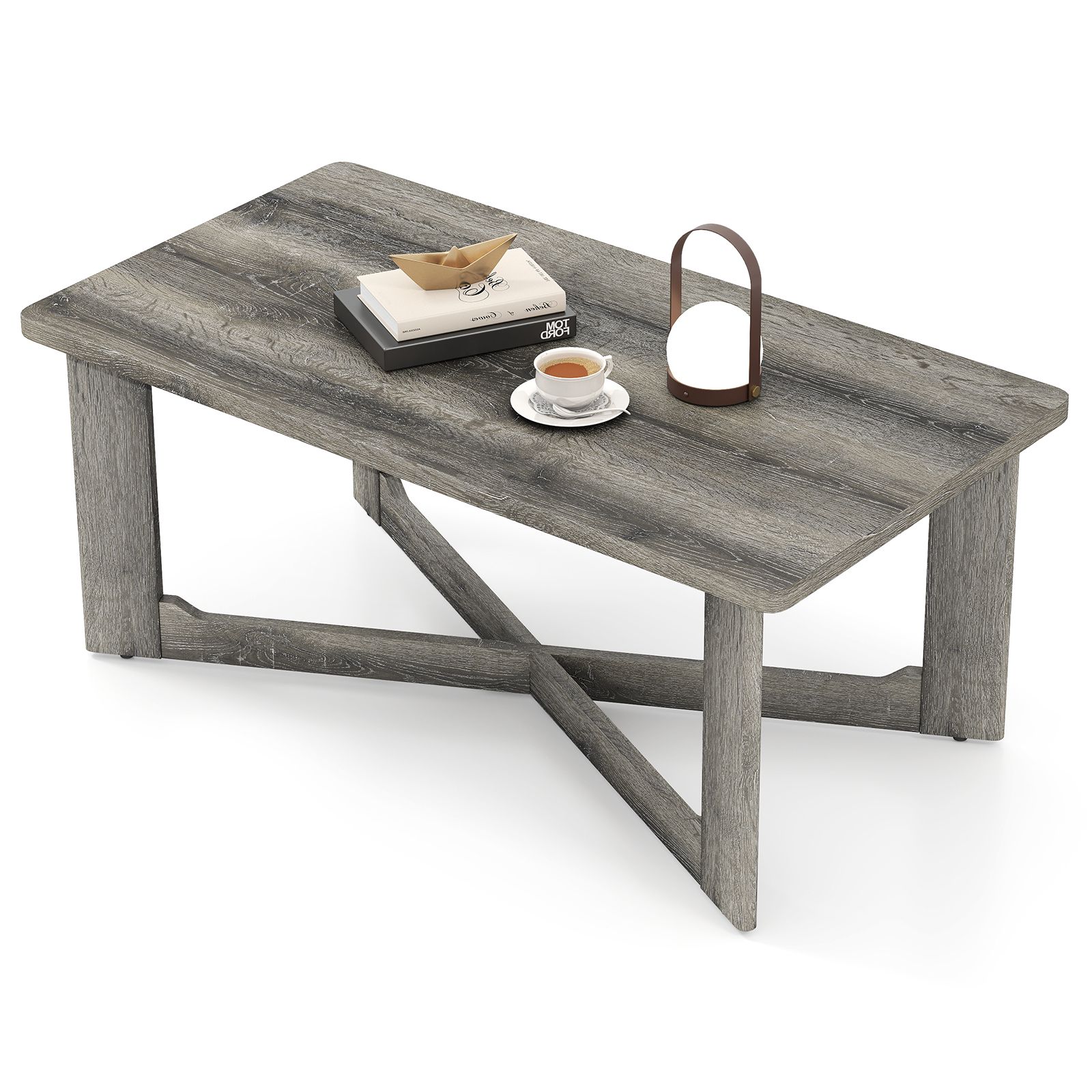 Costway Coffee Table Rectangle Center Table Accent Tea Table in Grey