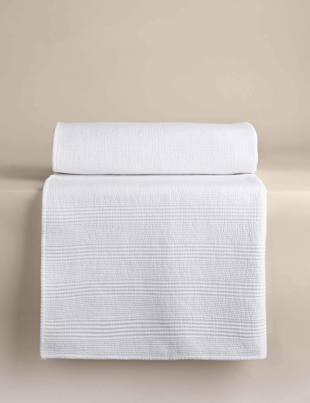 M&S Cotton Rich Ribbed Bedspread with Linen White