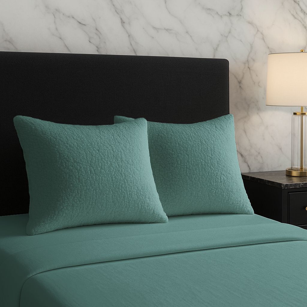 Snug City Teddy Bear Fleece Super Soft Cosy Pillow Case Pair in Teal
