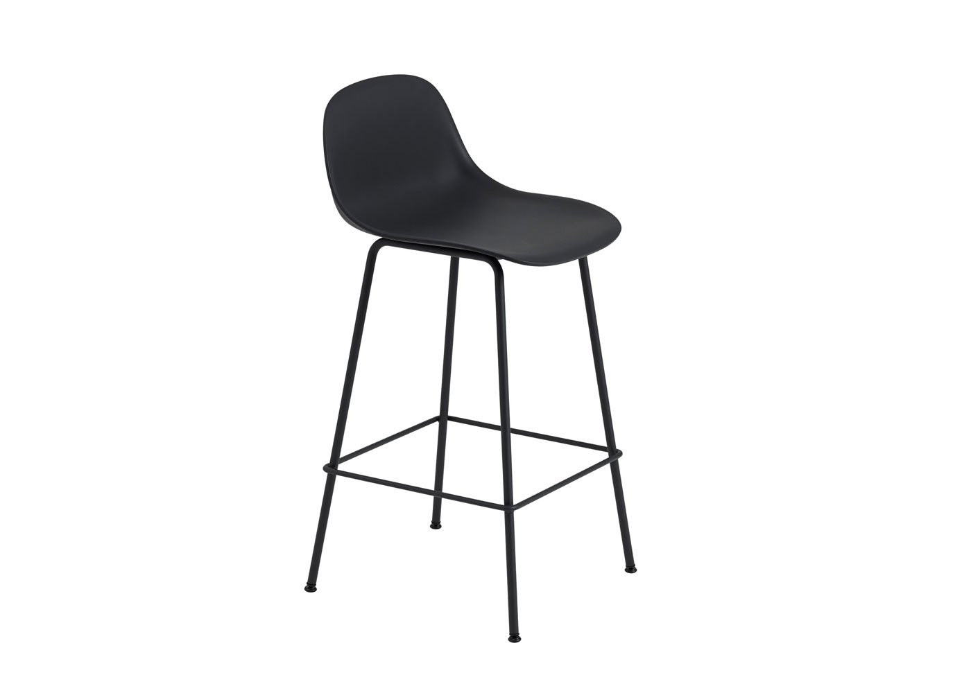Muuto Fiber Counter Stool With Backrest Black Tube Base Black Seat