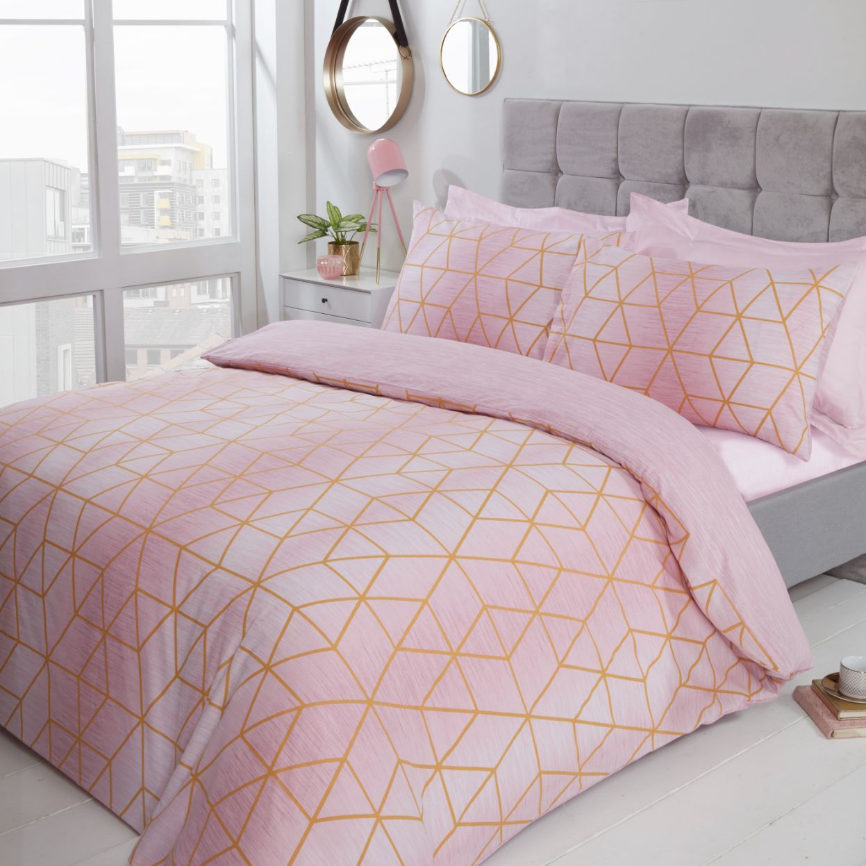 Rapport Home Calvin Polycotton Duvet Cover Set With Pillowcase in Dusty Pink