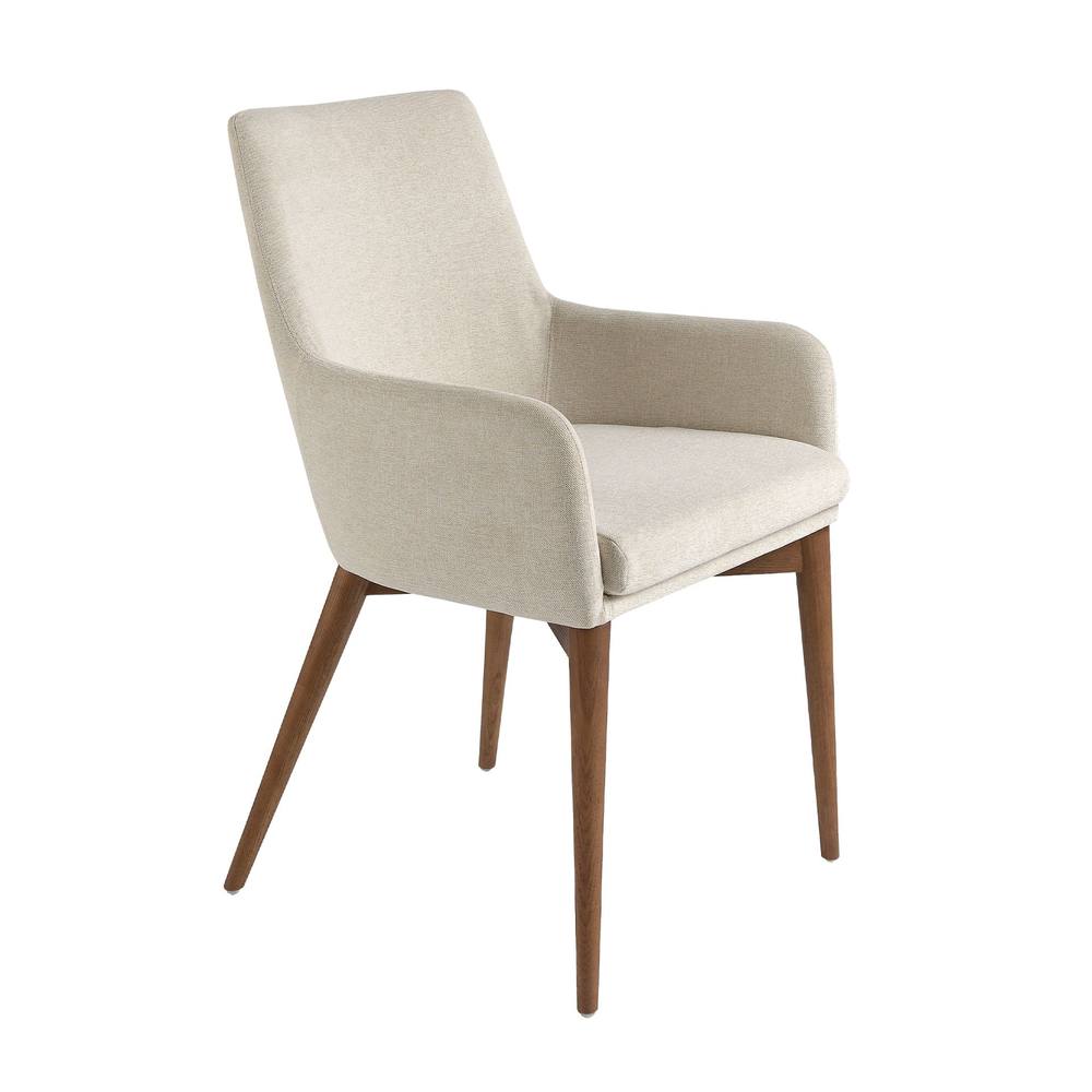 Angel Cerda Beige Fabric Dining Chair with Walnut Legs (Model )