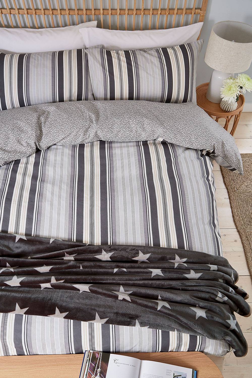 Helena Springfield 'Beach House Stripe' Cotton Duvet Cover Set in Grey 4