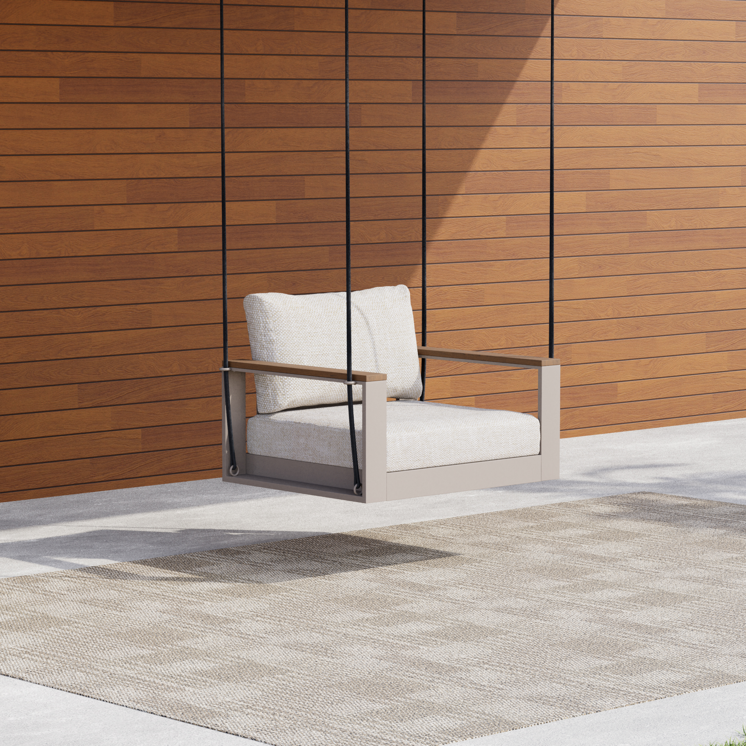 Tevara Solid Wood Garden Hanging Chair Sofa Porch Swing Bench in Warm White Cushion & Pillow Included