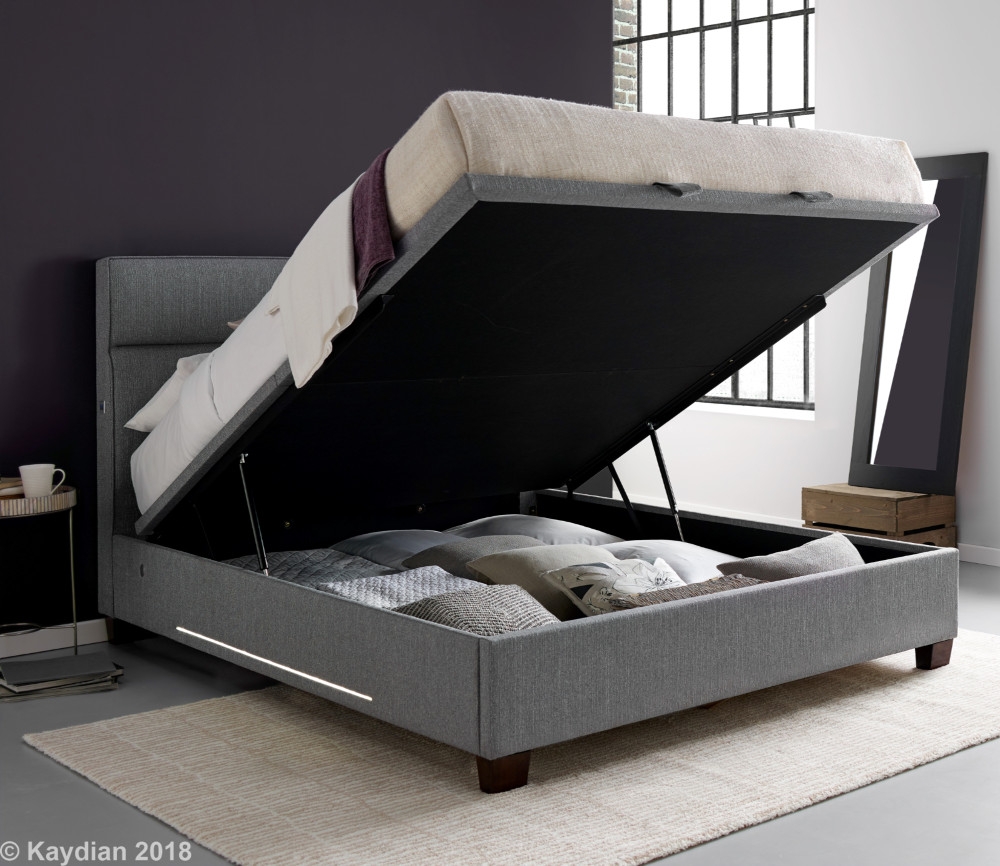 Chilton Grey Fabric Ottoman Storage Bed Frame with lights and USB Ports - 4ft6 Double