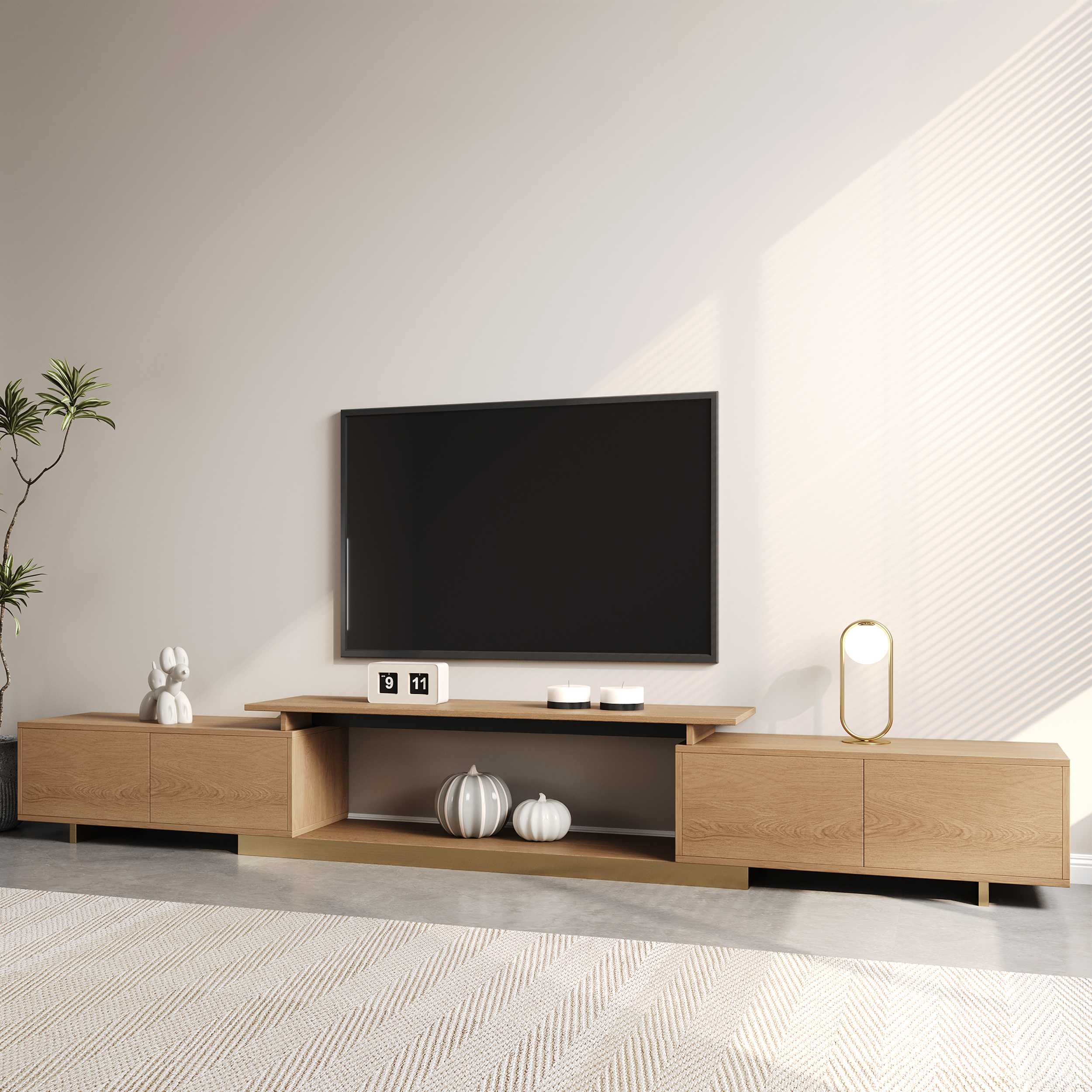 Mordel Natural Modern Rectangle Glossy Extendable TV Stand Storage for 160 - 238 cm TV