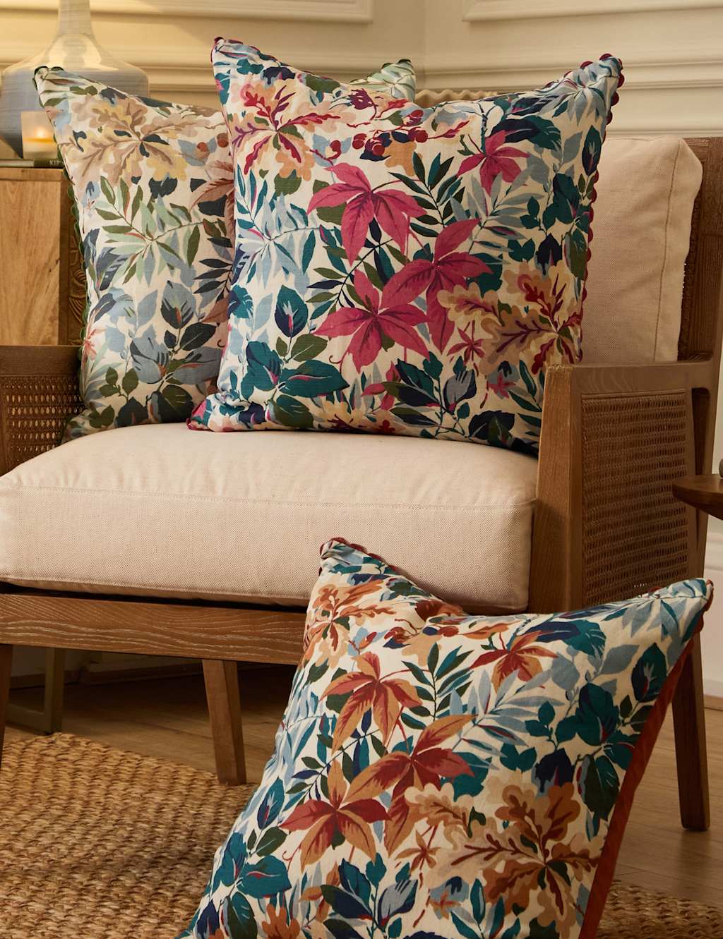 Sanderson Pure Cotton Robins Wood Leaf Printed Cushion Green Mix