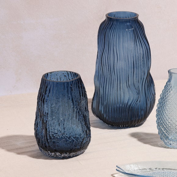 Hestia Blue Ridged Textured Glass Vase 4