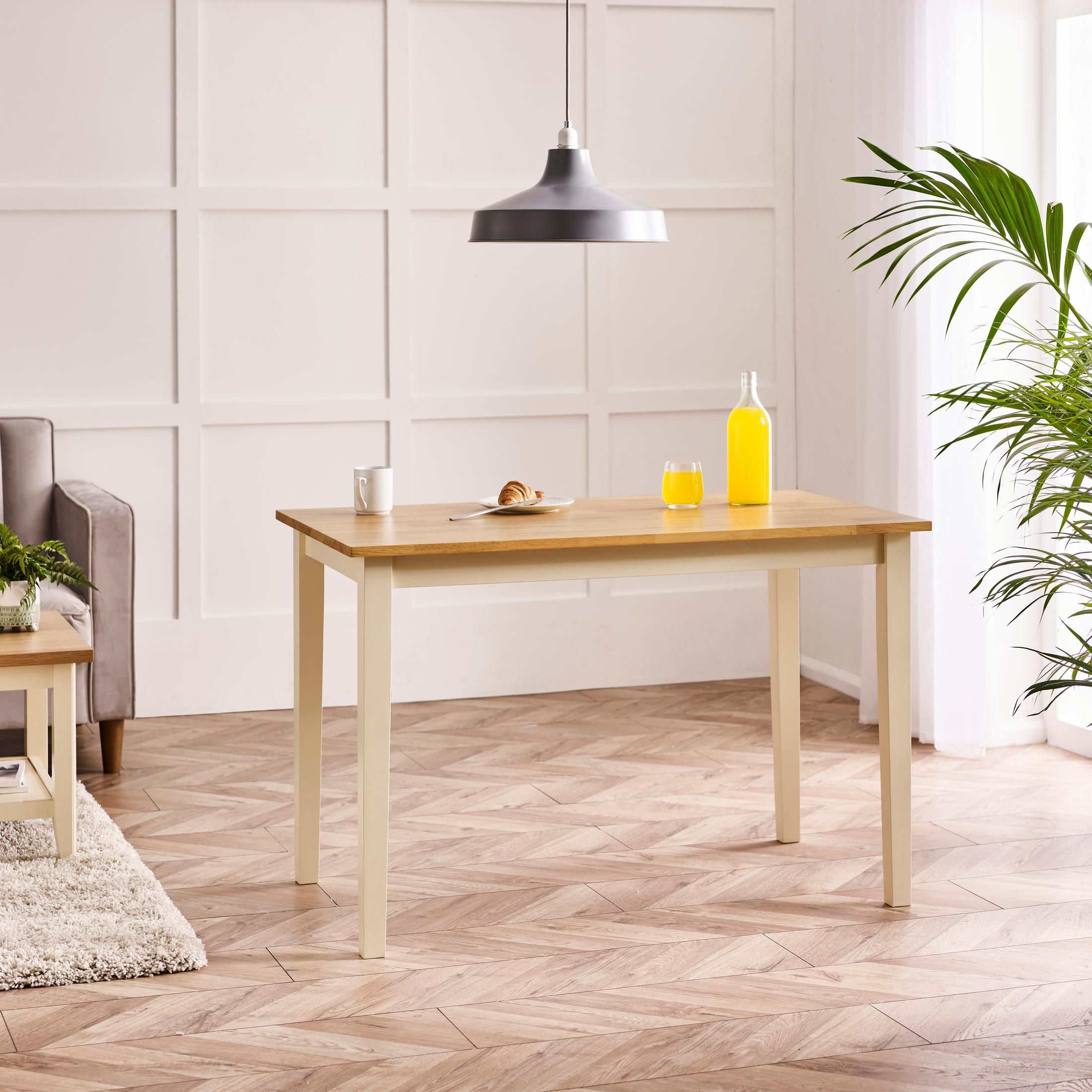 FurnitureboxUK Salcombe Small Rectangular Solid Wood Dining Table With Cream Legs & Oak Effect Top in Light Oak