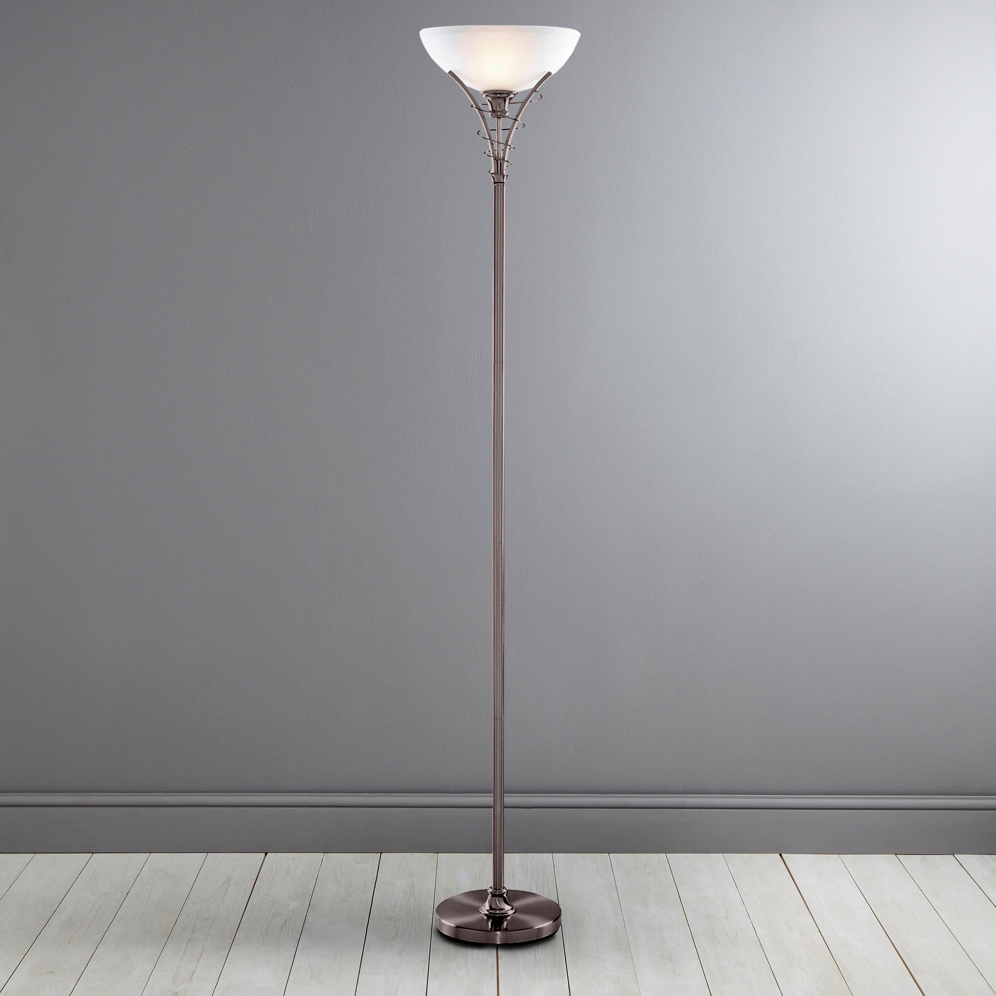 Linea Scroll Satin Nickel Floor Lamp Silver