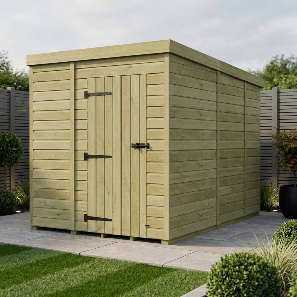 Buttercup Farm 6ft x 9ft Pent Garden Shed Single Door No Windows - Timber in Brown 2