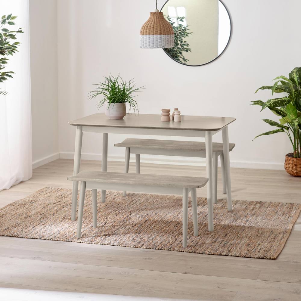 FurnitureboxUK Lynton Small Wooden Dining Table & 2 Benches in Light Grey