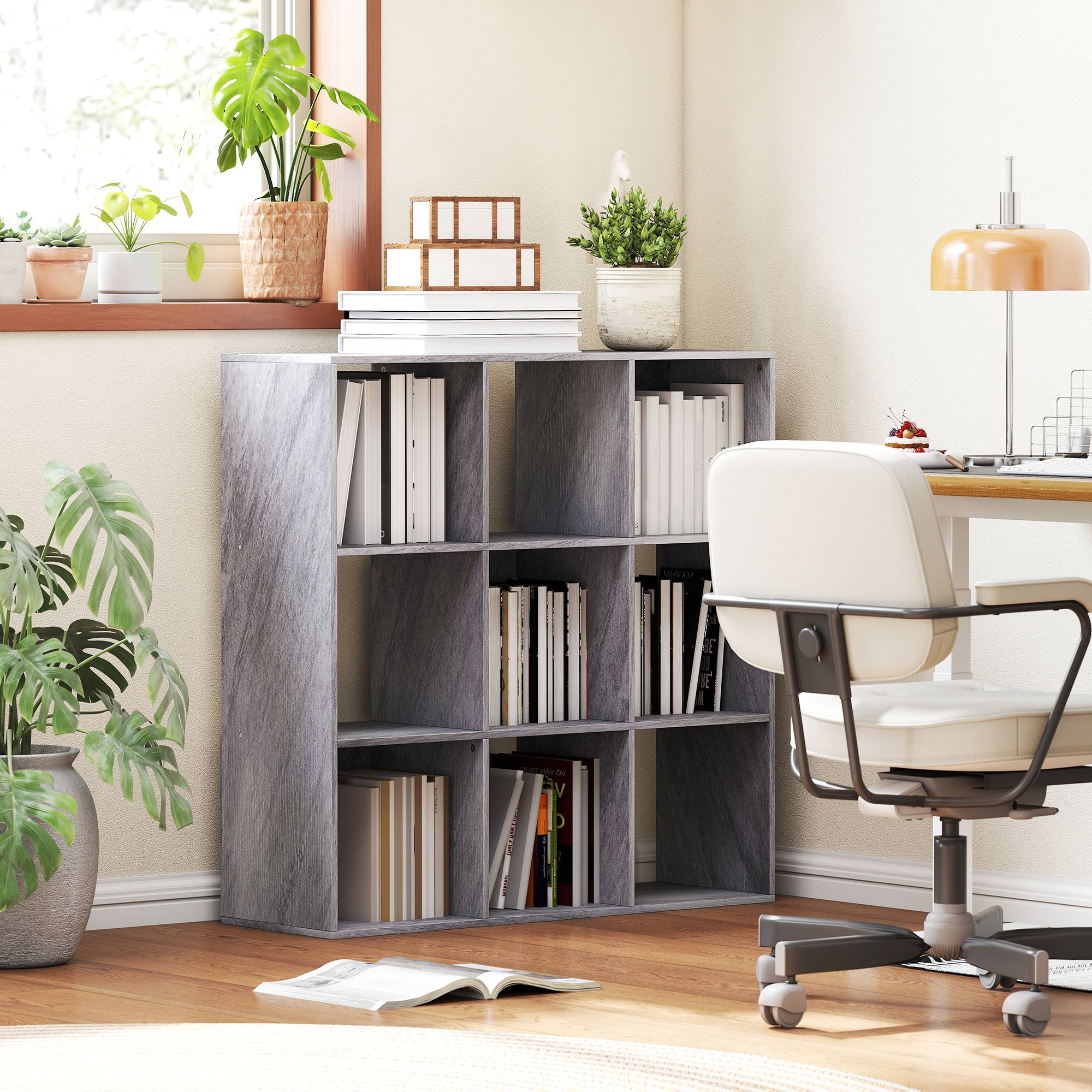 HOMCOM 9 Cube Storage Unit Cabinet Bookcase Display Shelves in Grey