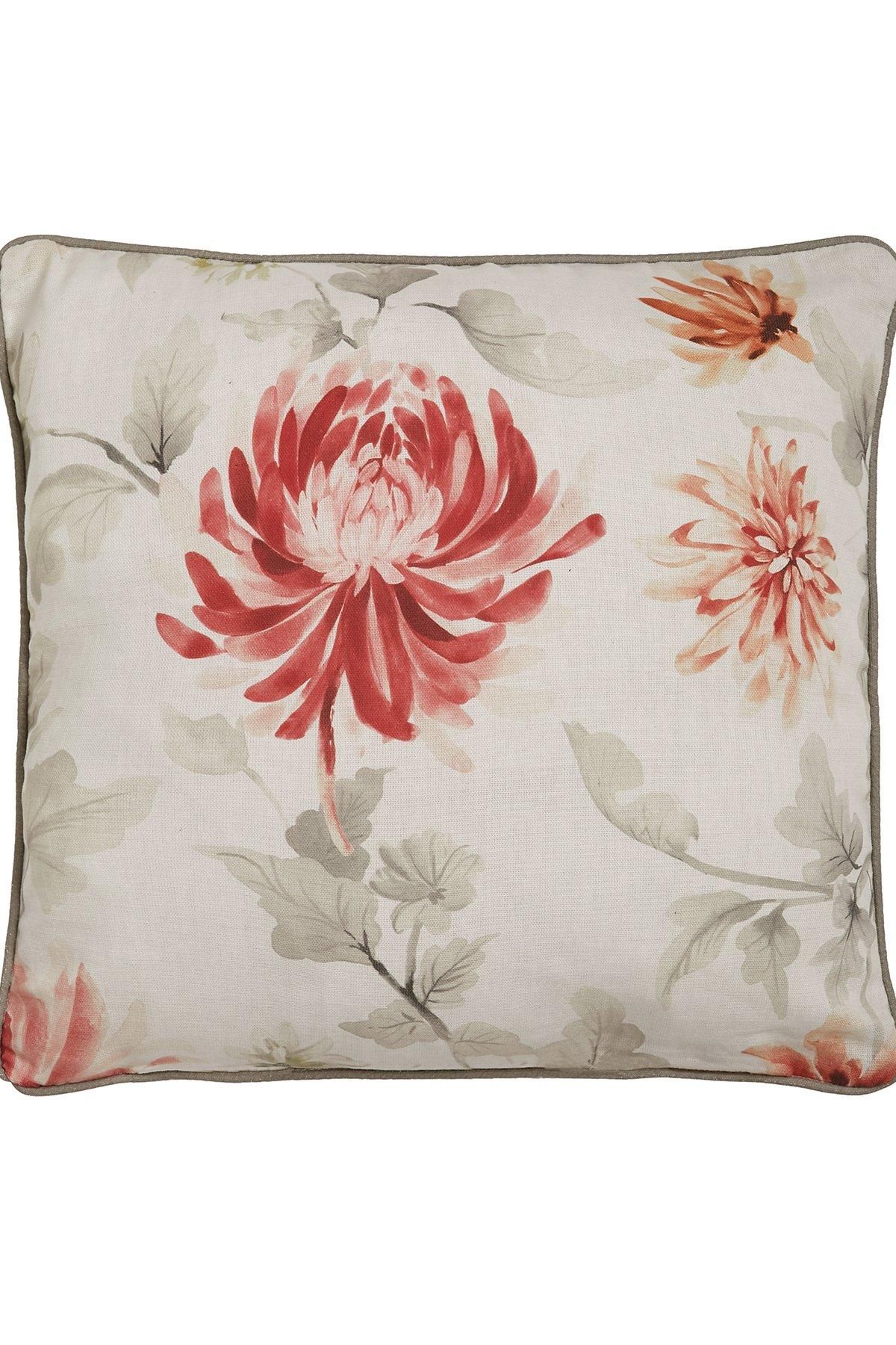 Dreams & Drapes 'Nadia' 100% Cotton Watercolour Floral Print Filled Cushion in Red