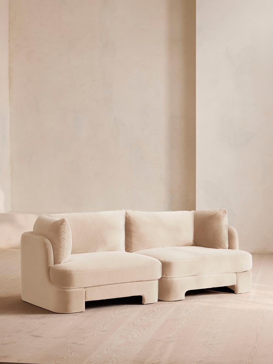 Odell Sectional Sofa, Three Seater, Velvet, Porcelain