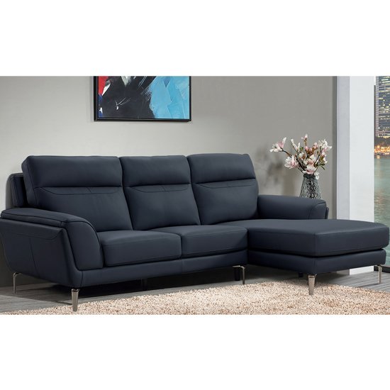 Vitalia Corner Right Handed Leather Sofa Bed In Indigo