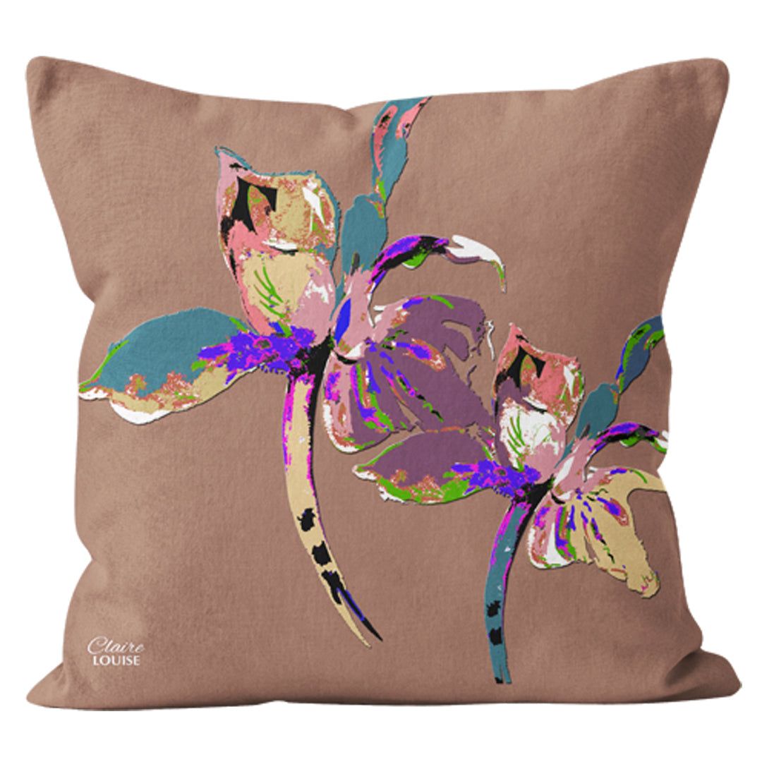 Claire Louise Flora Pop Mocha Mousse Iris 45cm x 45cm Double Sided Cushion