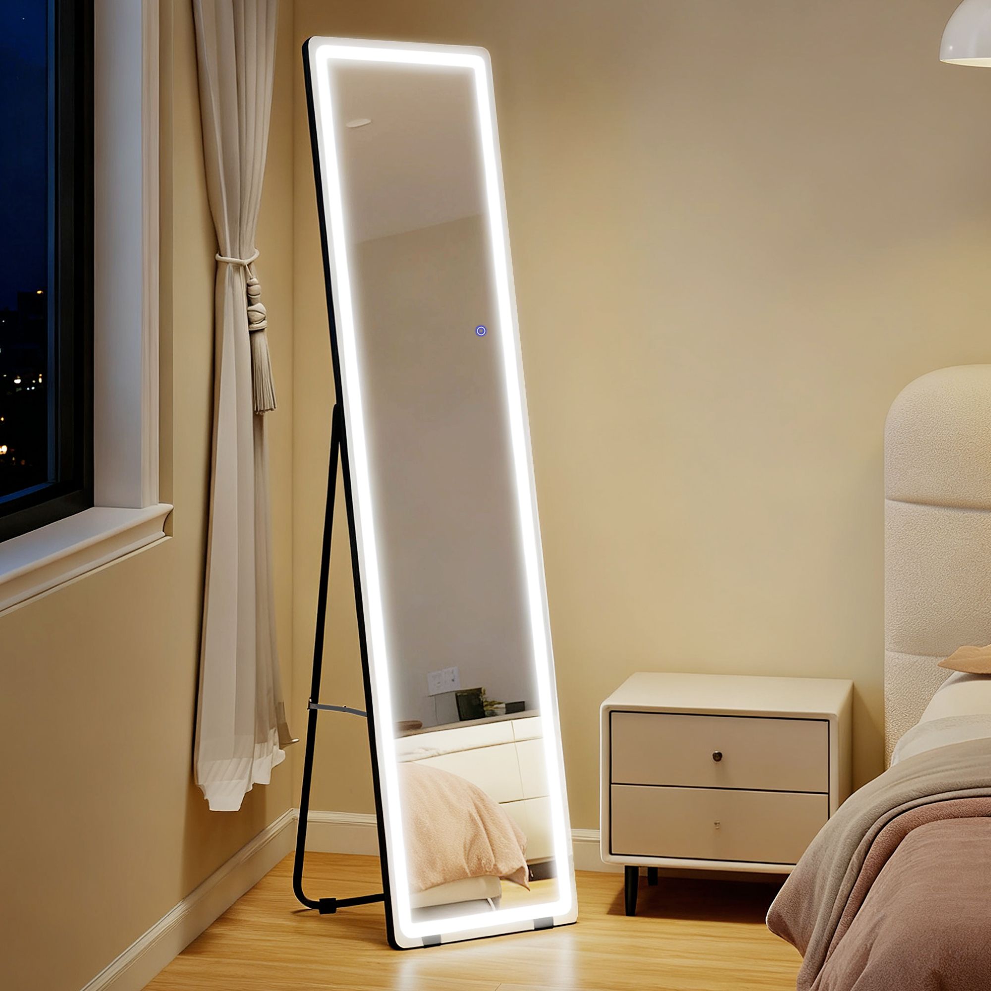 HOMCOM Full Length Mirror with LED Light Free Standing Floor Mirror Bedroom in Silver