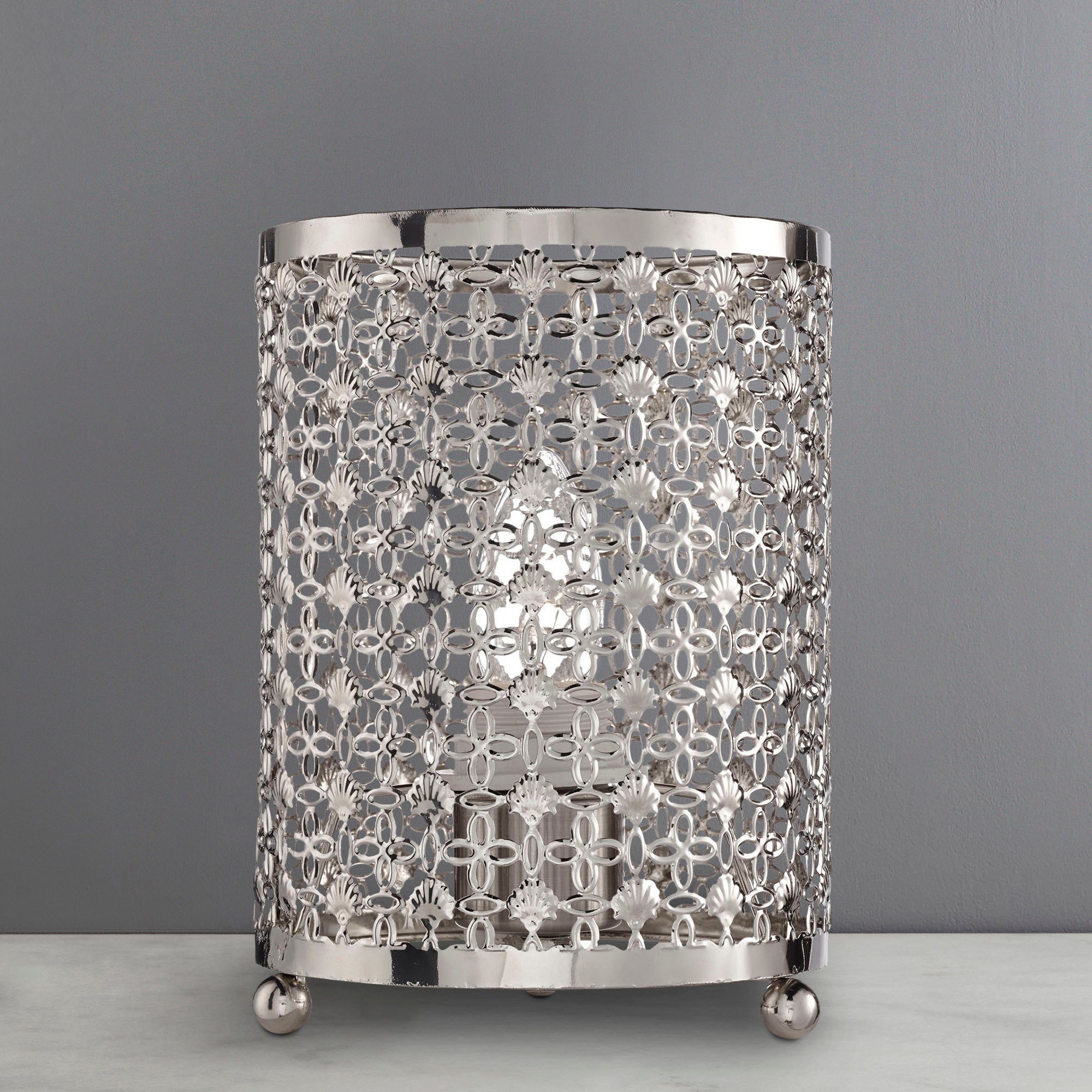 Moroccan Detail Chrome Table Lamp Silver