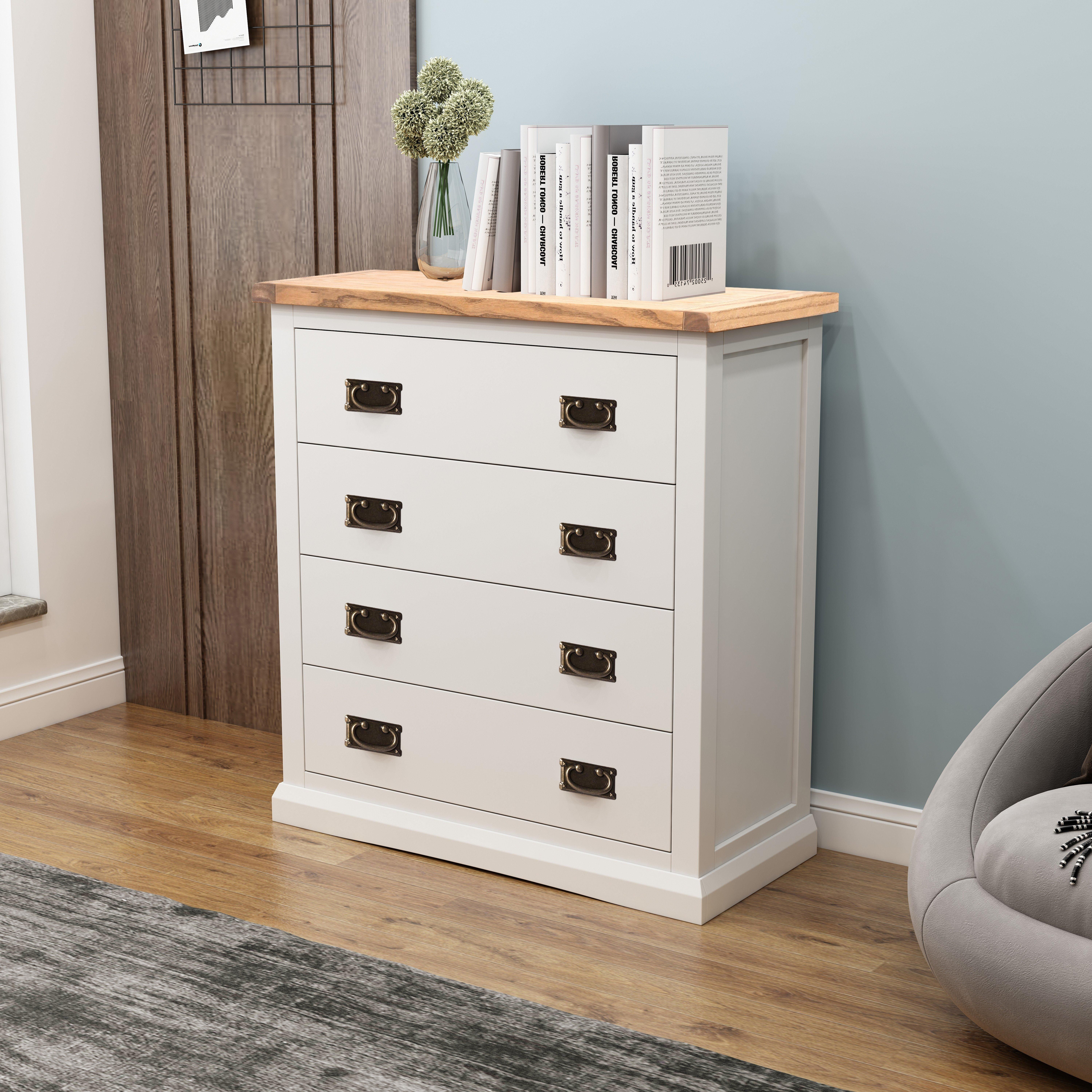Cabinet Bits Cosenza 4 Drawer Chest of Drawers Bras Drop Handle in Off-White