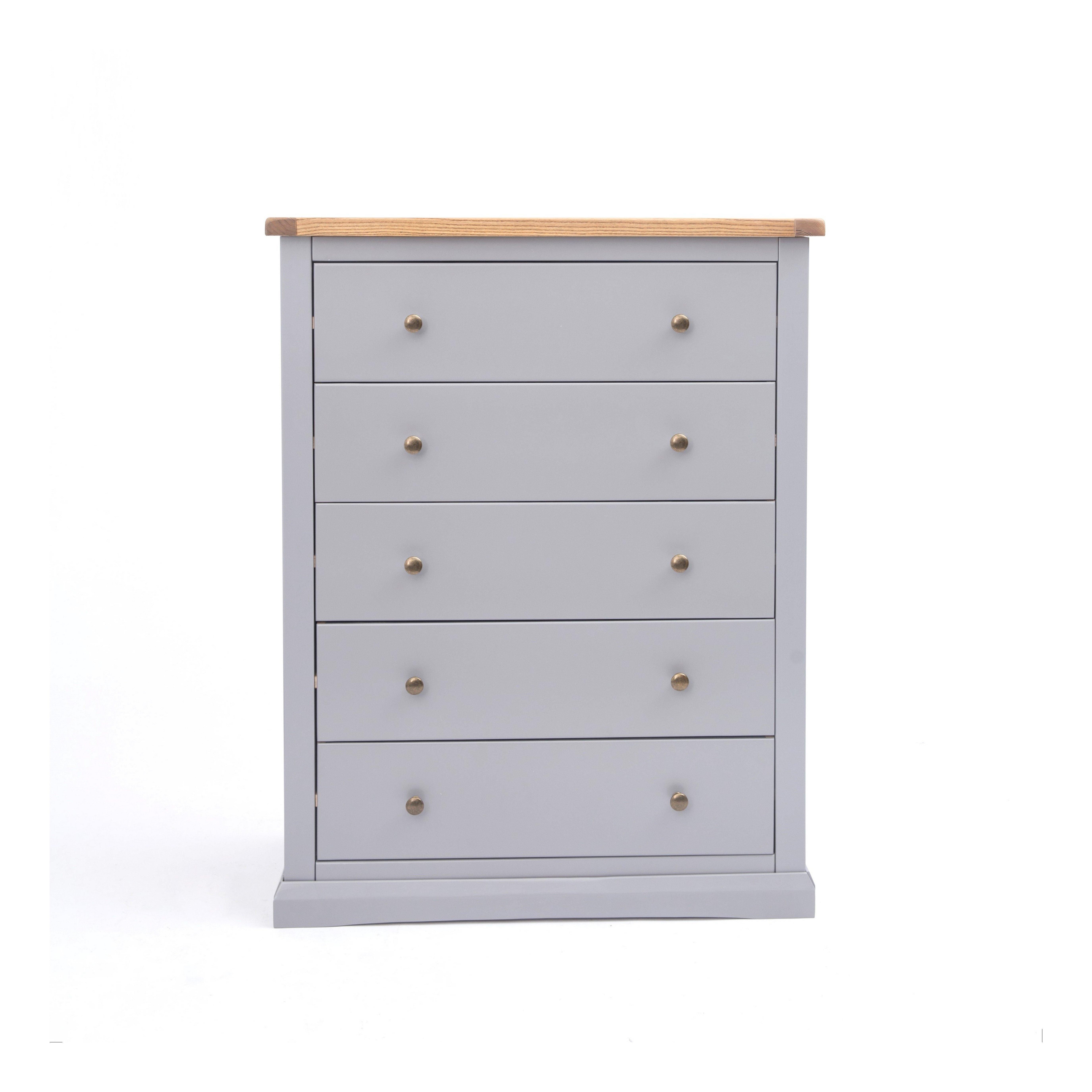 Cabinet Bits Rocca 5 Drawer Chest of Drawers Brass Knob in Grey