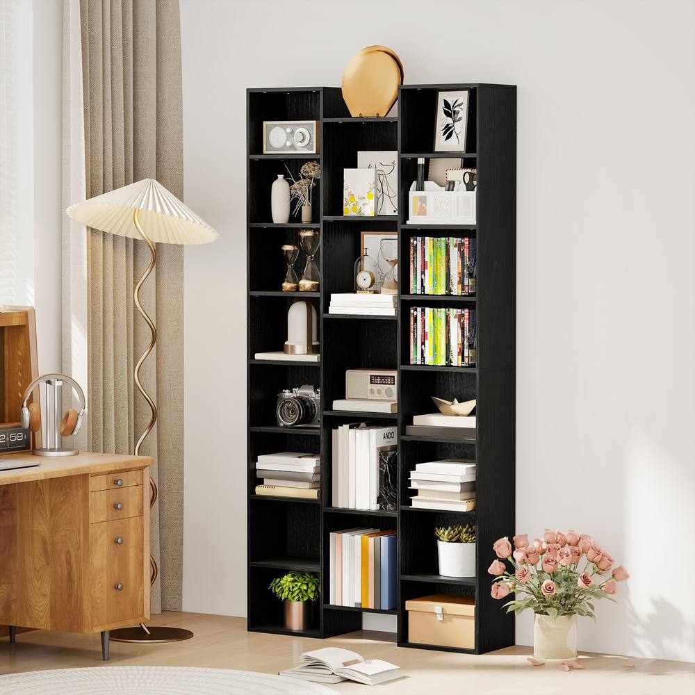 HOMCOM Tall Bookshelf with 21 Compartments & 10 Adjustable Shelves in Black