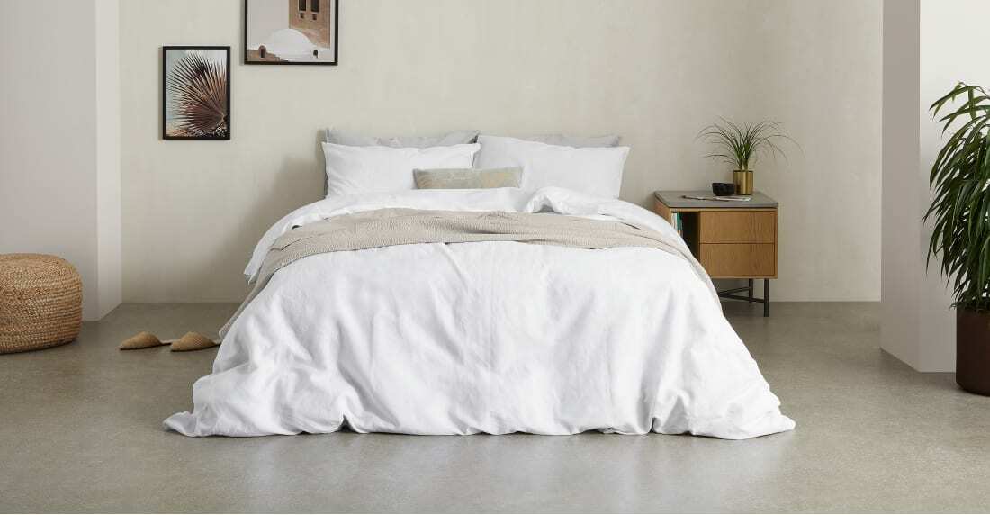 Tira Linen/Cotton Duvet Cover + 2 Pillowcases, King Size, White
