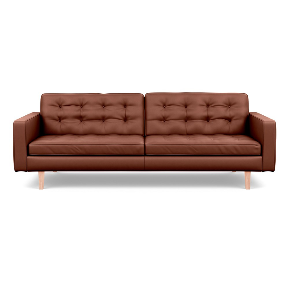 Heal's Hepburn 4 Seater Sofa Leather Grain Dark Brown 068 Natural Feet