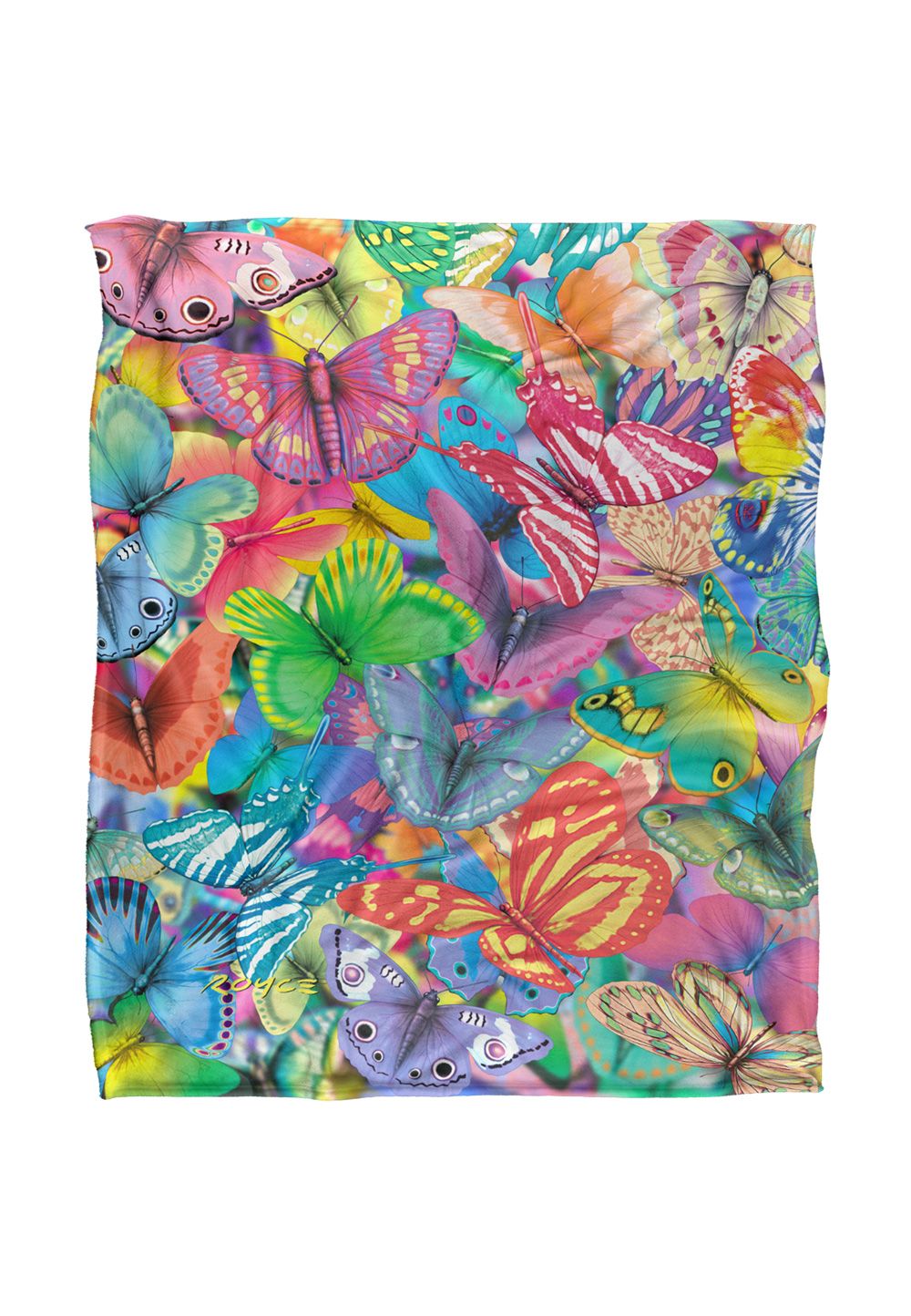 JQ Licensing Royce Mcclure Butterfly Magic Colorful Pattern Silky Touch Super Soft Throw Blanket 152 X 127 cm in White