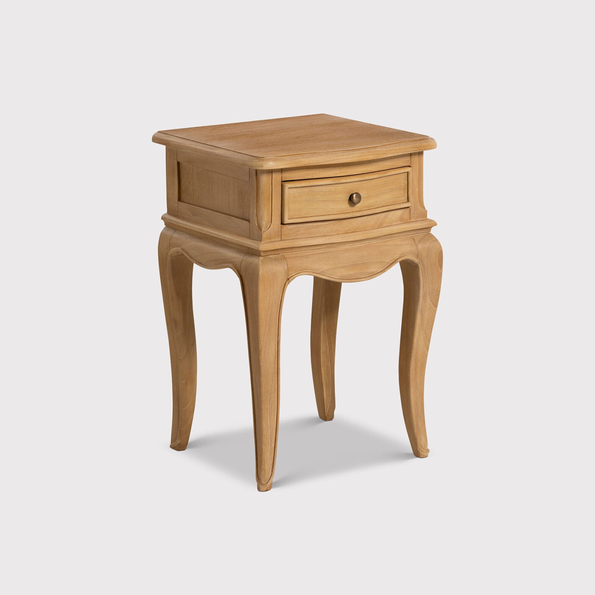 Cecile 1 Drawer Curved Leg Bedside Table, Neutral Wood | Barker & Stonehouse