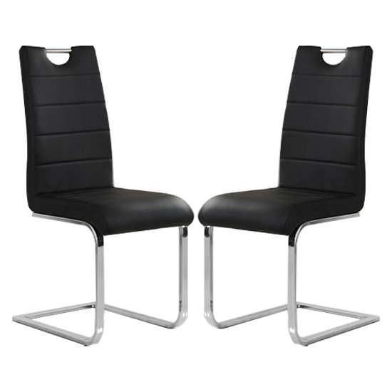 Petra Black Faux Leather Dining Chairs In Pair